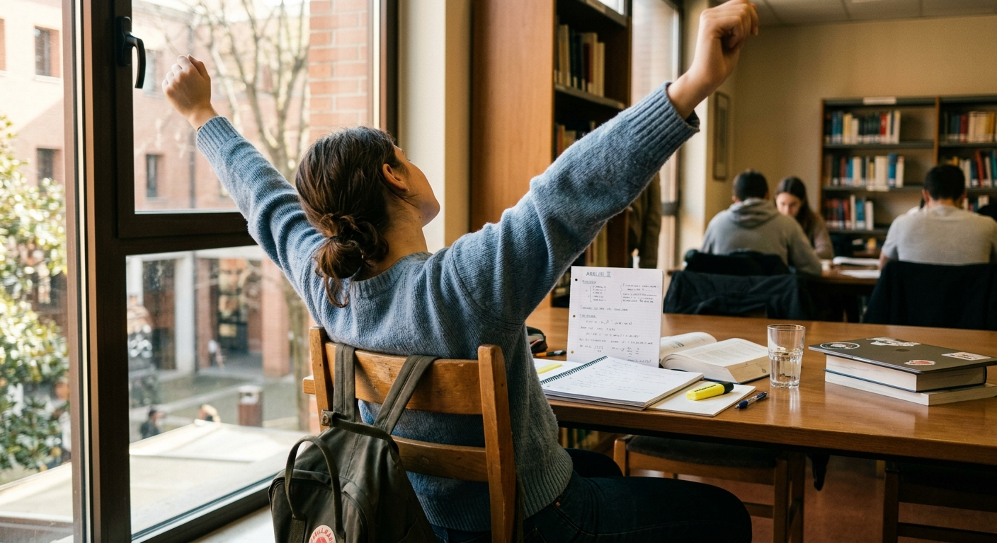 Studente sereno dopo aver pianificato il recupero delle insufficienze scolastiche
